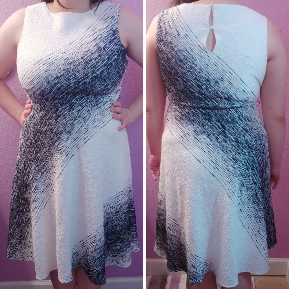 RICKIE FREEMAN for TERI JON Size 12 Black & White A-Line Formal Dress